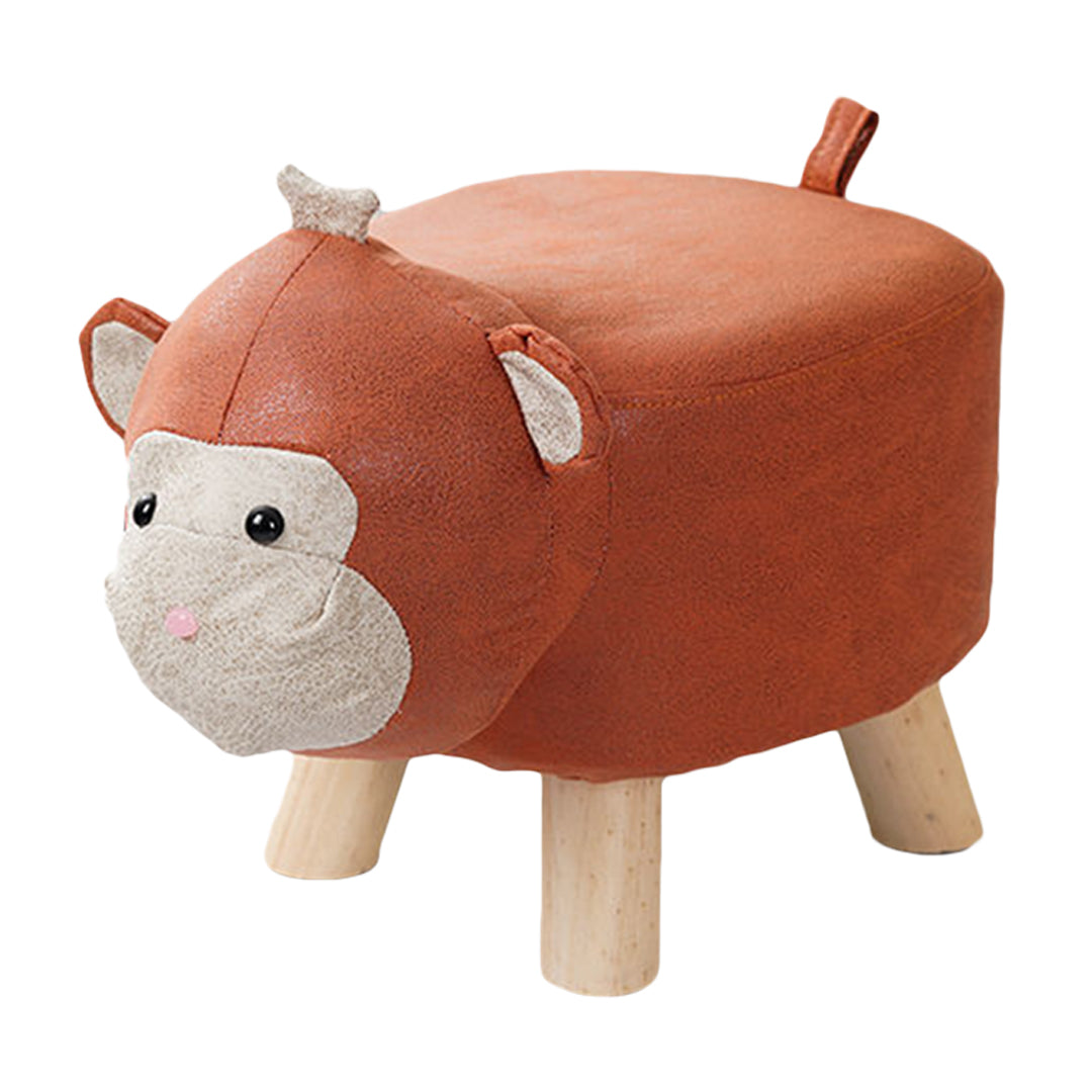 SOGA Orange Children Bench Monkey Character Round Ottoman Stool Soft Small Comfy Seat Home Decor LUZ-AniStool24