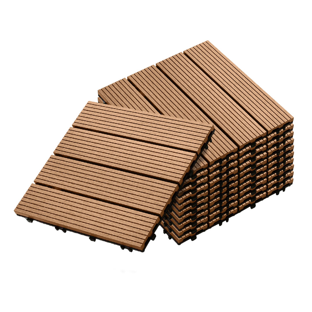 SOGA 11 pcs Coffee DIY Wooden Composite Decking Tiles Garden Outdoor Backyard Flooring Home Decor LUZ-Deck7005