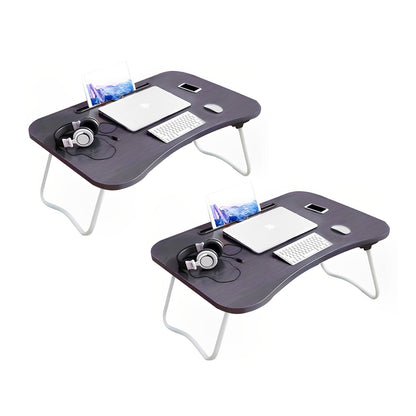 SOGA 2X Black Portable Bed Table Adjustable Foldable Bed Sofa Study Table Laptop Mini Desk with Notebook Stand Card Slot Holder Home Decor LUZ-BedTableA03X2