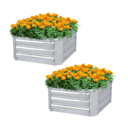 SOGA 2X 90cm Square Galvanised Raised Garden Bed Vegetable Herb Flower Outdoor Planter Box LUZ-MetalBSil516X2