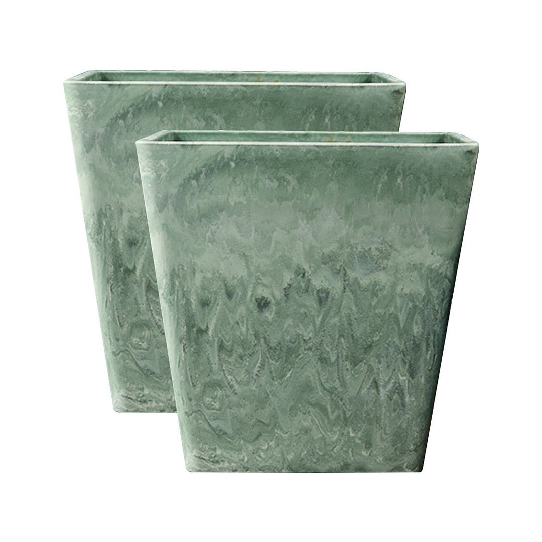 SOGA 2X 27cm Green Grey Square Resin Plant Flower Pot in Cement Pattern Planter Cachepot for Indoor Home Office LUZ-FPotH2764X2