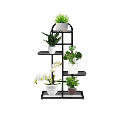 SOGA 4 Tier 5 Pots Black Metal Plant Stand Flowerpot Display Shelf Rack Indoor Home Office Decor LUZ-FPotH02