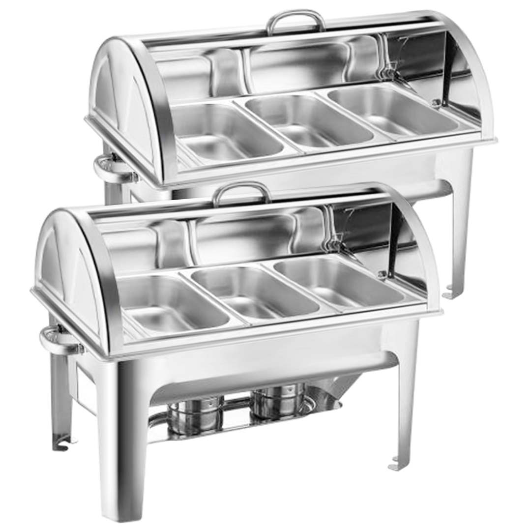 SOGA 2X 3L Triple Tray Stainless Steel Roll Top Chafing Dish Food Warmer LUZ-ChafingDish8233X2