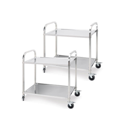 SOGA 2X 2 Tier 95x50x95cm Stainless Steel Kitchen Dining Food Cart Trolley Utility Large LUZ-FoodCart1004X2