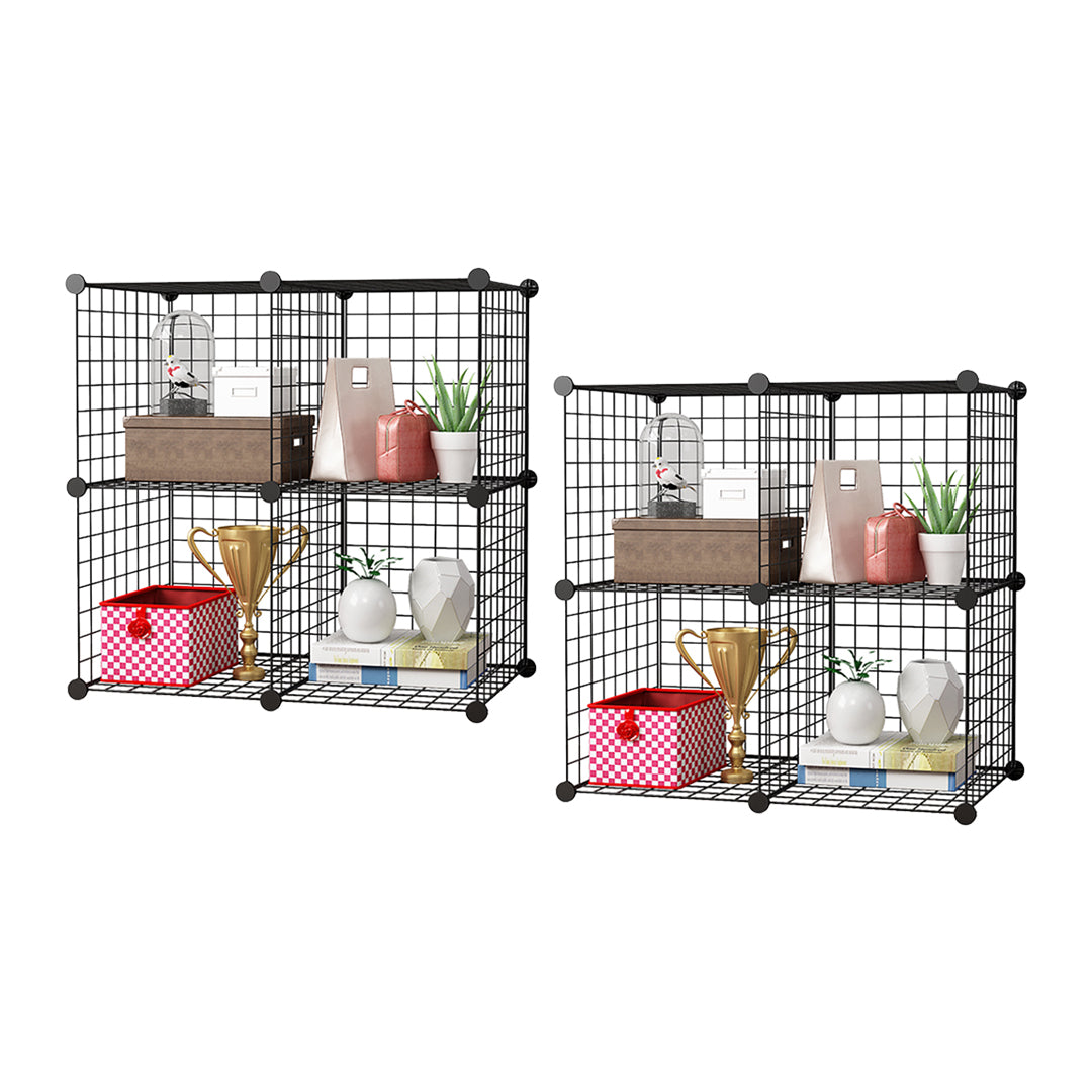 SOGA 2X Black Portable 4-Cube Storage Organiser Foldable DIY Modular Grid Space Saving Shelf LUZ-NetBox2004X2