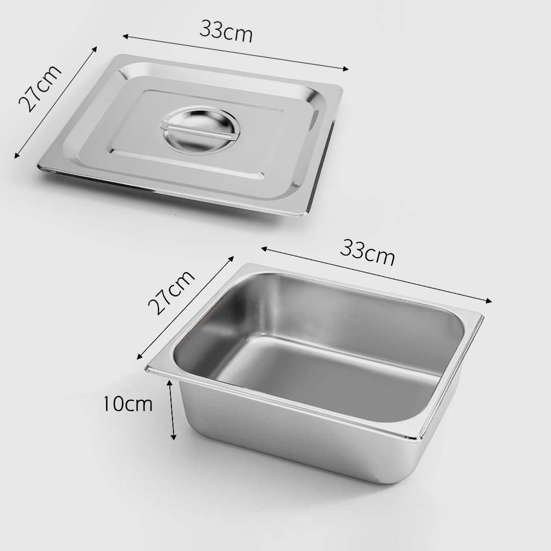 SOGA 6X Gastronorm GN Pan Full Size 1/2 GN Pan 10cm Deep Stainless Steel Tray With Lid LUZ-GP5410wLidX6