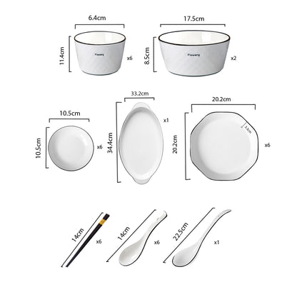 SOGA Diamond Pattern Ceramic Dinnerware Crockery Soup Bowl Plate Server Kitchen Home Decor Set of 22 LUZ-BowlG624