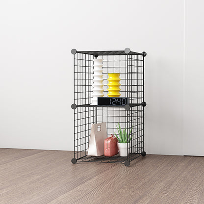 SOGA Black Portable 2 Tier Cube Storage Organiser Foldable DIY Modular Grid Space Saving Shelf LUZ-NetBox1002