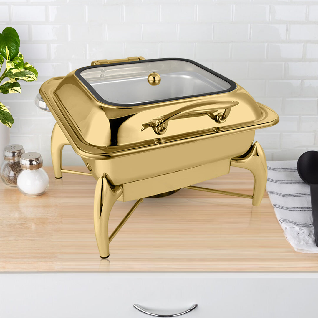 SOGA 2X Gold Plated Stainless Steel Square Chafing Dish Tray Buffet Cater Food Warmer Chafer with Top Lid LUZ-ChafingDish294X2