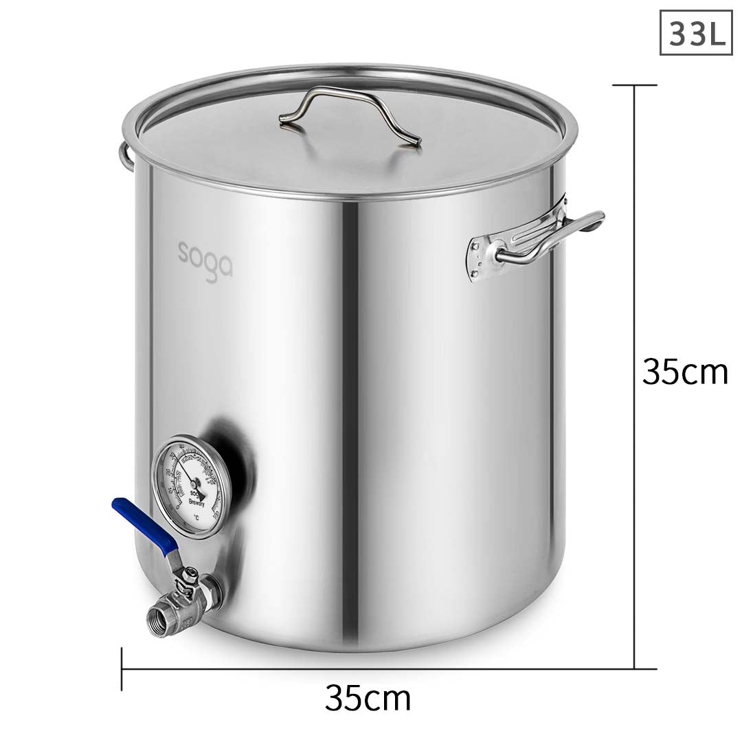 SOGA Stainless Steel Brewery Pot 33L With Beer Valve 35*35cm LUZ-BreweryPotSS278735CM