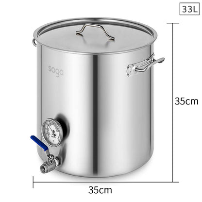 SOGA Stainless Steel Brewery Pot 33L With Beer Valve 35*35cm LUZ-BreweryPotSS278735CM