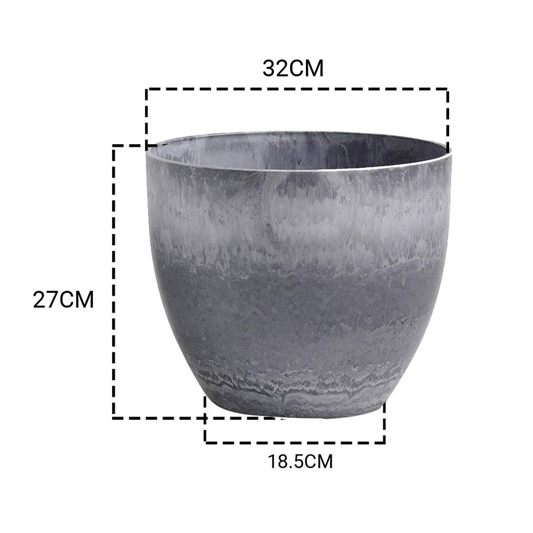 SOGA 2X 27cm Weathered Grey Round Resin Plant Flower Pot in Cement Pattern Planter Cachepot for Indoor Home Office LUZ-FPotA3210X2