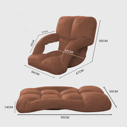 SOGA Foldable Lounge Cushion Adjustable Floor Lazy Recliner Chair with Armrest Coffee LUZ-LoungeKidCoffee