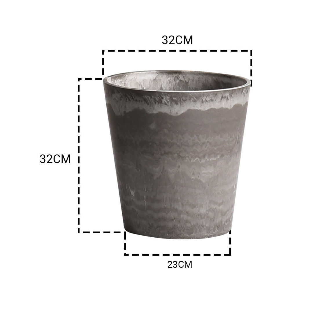 SOGA 2X 32cm Rock Grey Round Resin Plant Flower Pot in Cement Pattern Planter Cachepot for Indoor Home Office LUZ-FPotE3264X2