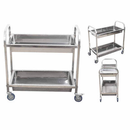 SOGA 2 Tier 85x45x90cm Stainless Steel Kitchen Trolley Bowl Collect Service Food Cart Medium LUZ-FoodCart1202