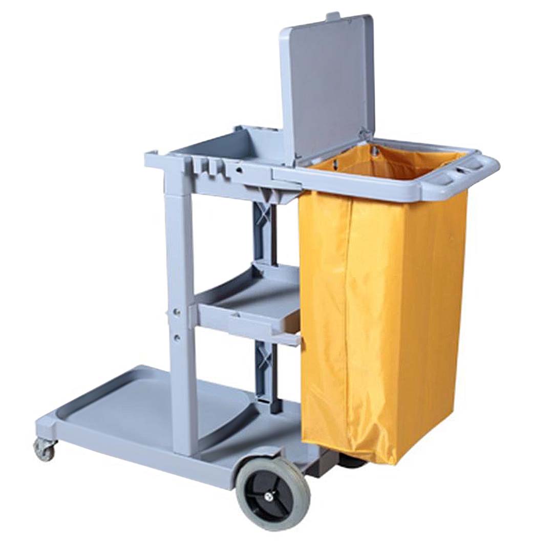 SOGA 3 Tier Multifunction Janitor Cleaning Waste Cart Trolley and Waterproof Bag with Lid LUZ-FoodCart033GGray