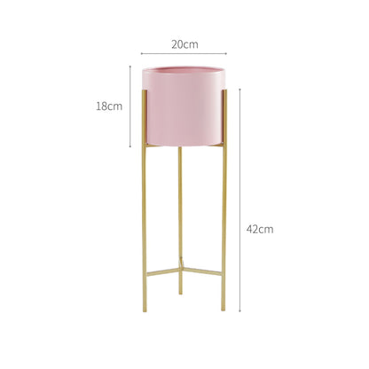 SOGA 4X 2 Layer 42cm Gold Metal Plant Stand with Pink Flower Pot Holder Corner Shelving Rack Indoor Display LUZ-FPotH45PNKX4