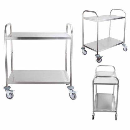 SOGA 2 Tier 81x46x85cm Stainless Steel Kitchen Dining Food Cart Trolley Utility Round Small LUZ-FoodCart1105