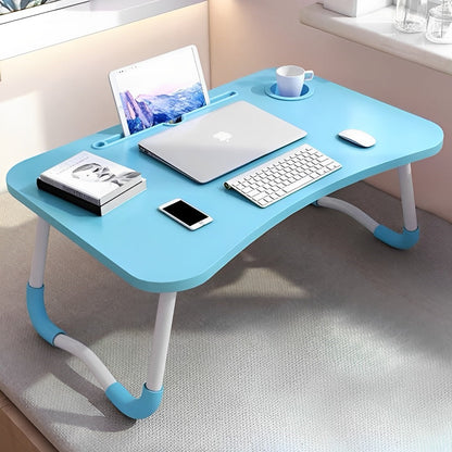 SOGA 2X Blue Portable Bed Table Adjustable Foldable Bed Sofa Study Table Laptop Mini Desk with Notebook Stand Cup Slot Home Decor LUZ-BedTableH303X2