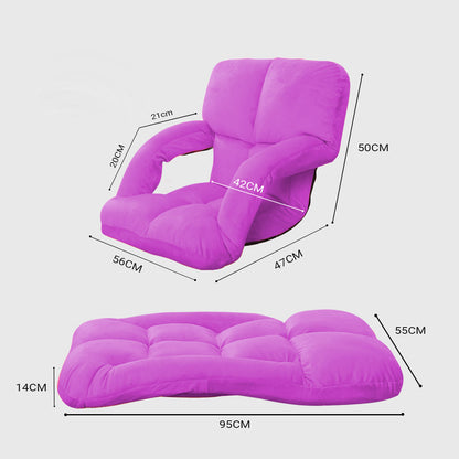 SOGA  Foldable Lounge Cushion Adjustable Floor Lazy Recliner Chair with Armrest Purple LUZ-LoungeKidPurple