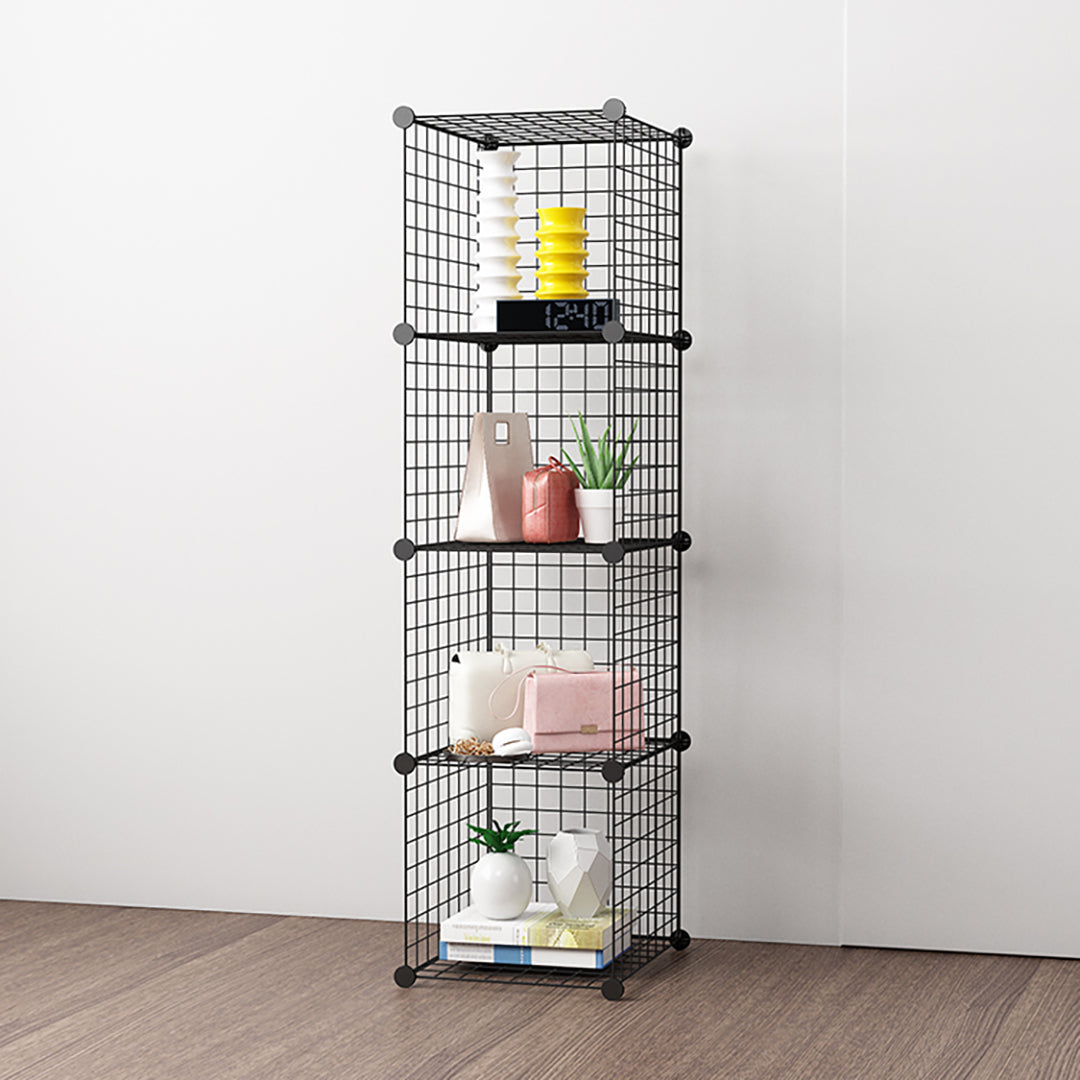 SOGA Black Portable 4 Tier Cube Storage Organiser Foldable DIY Modular Grid Space Saving Shelf LUZ-NetBox1004