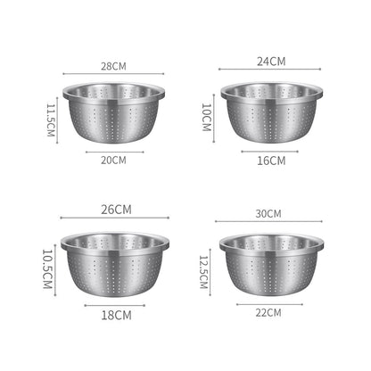 SOGA Stainless Steel Nesting Basin Colander Perforated Kitchen Sink Washing Bowl Metal Basket Strainer Set of 4 LUZ-Bowl613
