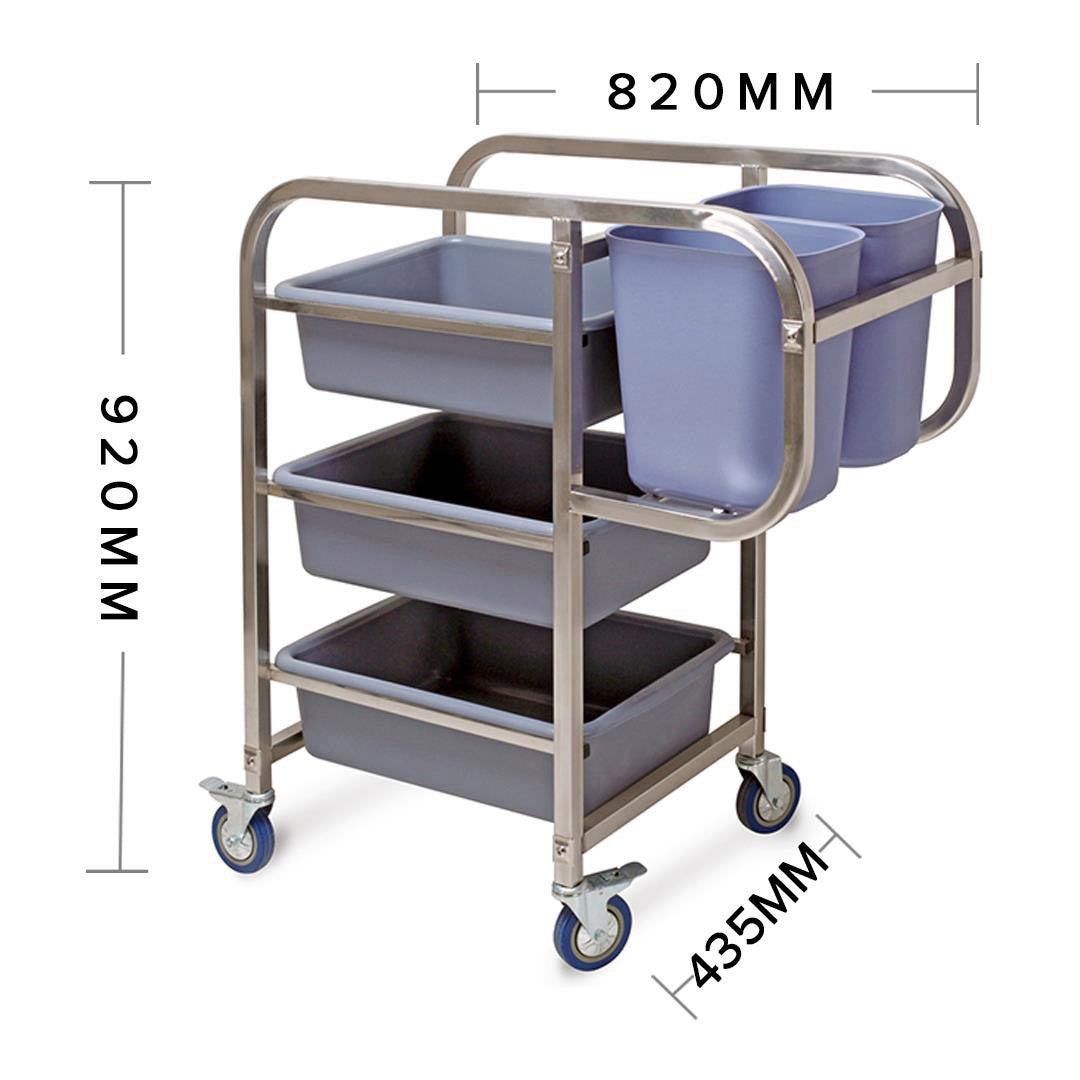 SOGA 2X 3 Tier Food Trolley Food Waste Cart Five Buckets Kitchen Food Utility 82x43x92cm Square LUZ-FoodCart1213X2