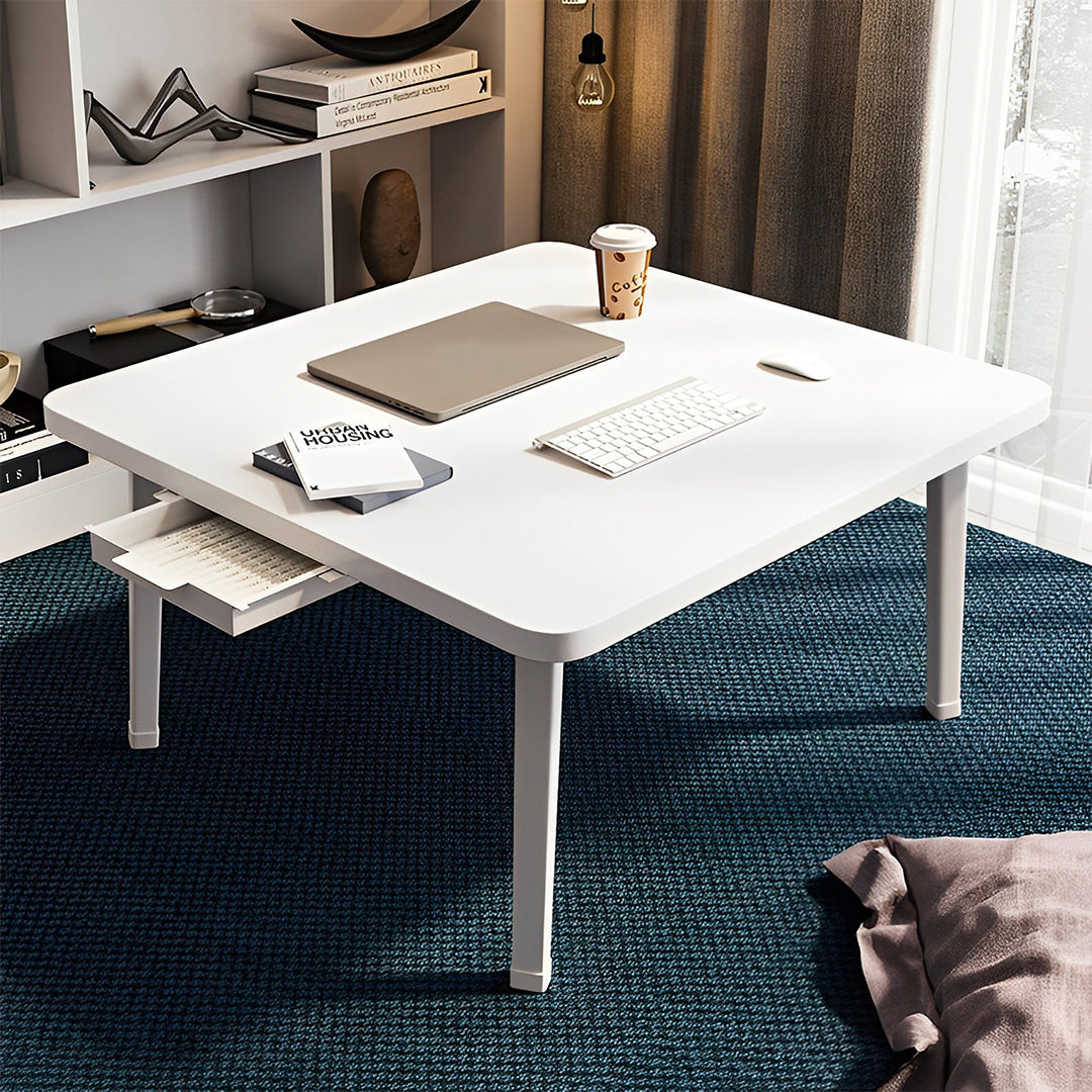 SOGA 2X White Portable Floor Table Small Square Space-Saving Mini Desk Home Decor LUZ-FloorTable501X2