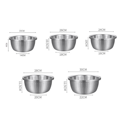 SOGA Stainless Steel Nesting Basin Colander Perforated Kitchen Sink Washing Bowl Metal Basket Strainer Set of 5 LUZ-Bowl621