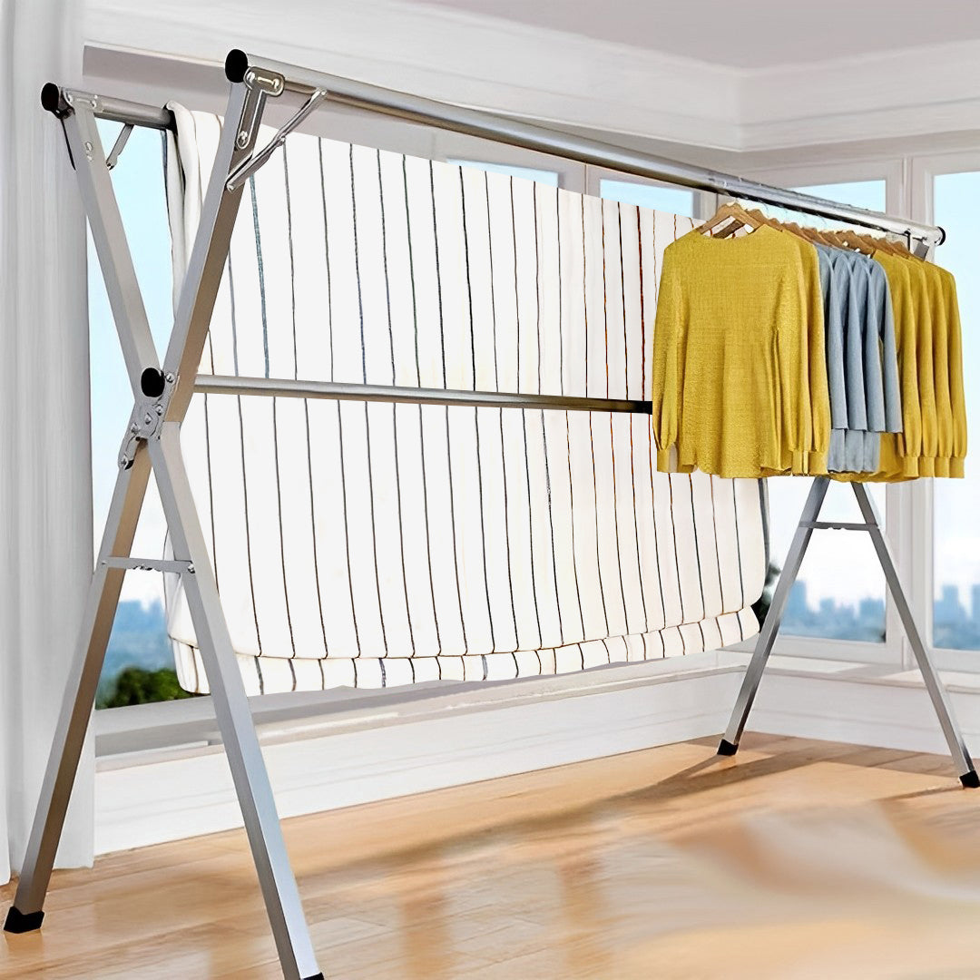 SOGA 2m Portable Standing Clothes Drying Rack Foldable Space-Saving Laundry Holder Indoor Outdoor LUZ-BSXG2509