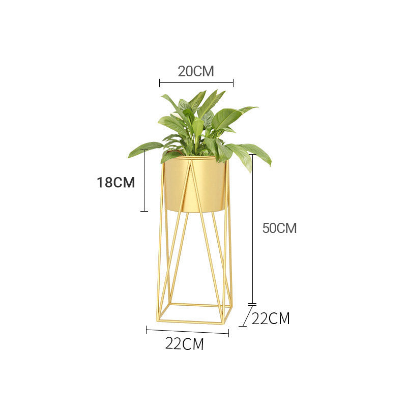 SOGA 50cm Gold Metal Plant Stand with Gold Flower Pot Holder Corner Shelving Rack Indoor Display LUZ-FPotH52GLD