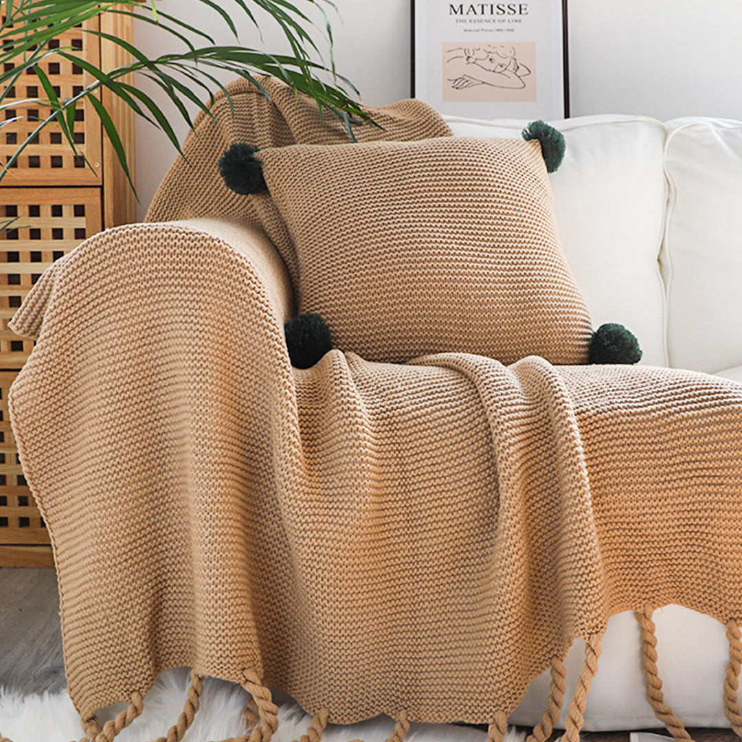 SOGA Coffee Tassel Fringe Knitting Blanket Warm Cozy Woven Cover Couch Bed Sofa Home Decor LUZ-Blanket929