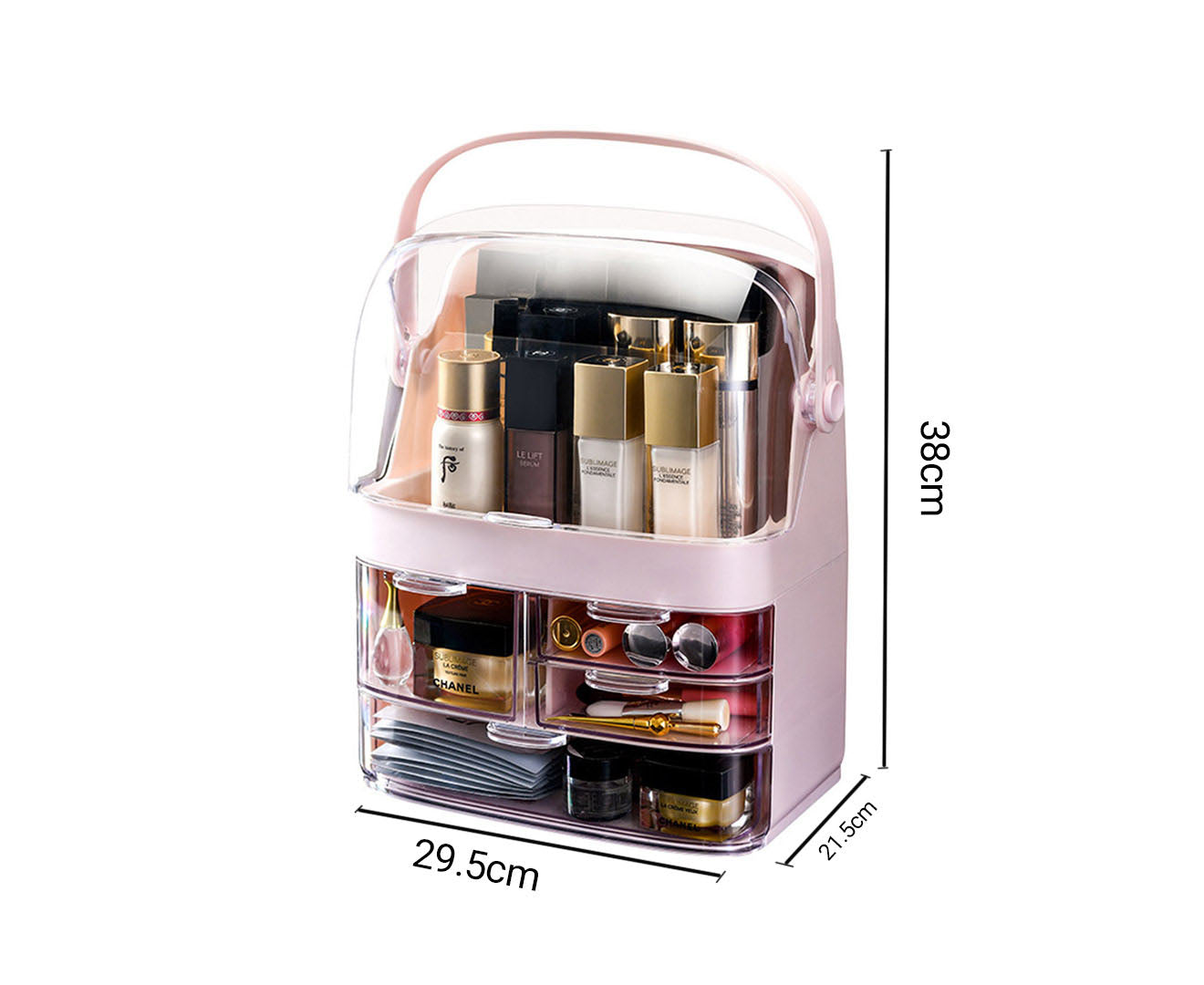SOGA 2X 3 Tier Pink Countertop Makeup Cosmetic Storage Organiser Skincare Holder Jewelry Storage Box with Handle LUZ-BathC104X2