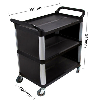 SOGA 2X 3 Tier Covered Food Trolley Food Waste Cart Storage Mechanic Kitchen Black LUZ-FoodCart1515X2