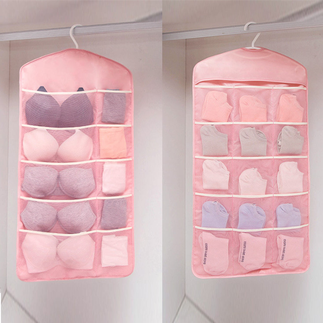 SOGA Pink Double Sided Hanging Storage Bag Underwear Bra Socks Mesh Pocket Hanger Home Organiser LUZ-SBox26PNK