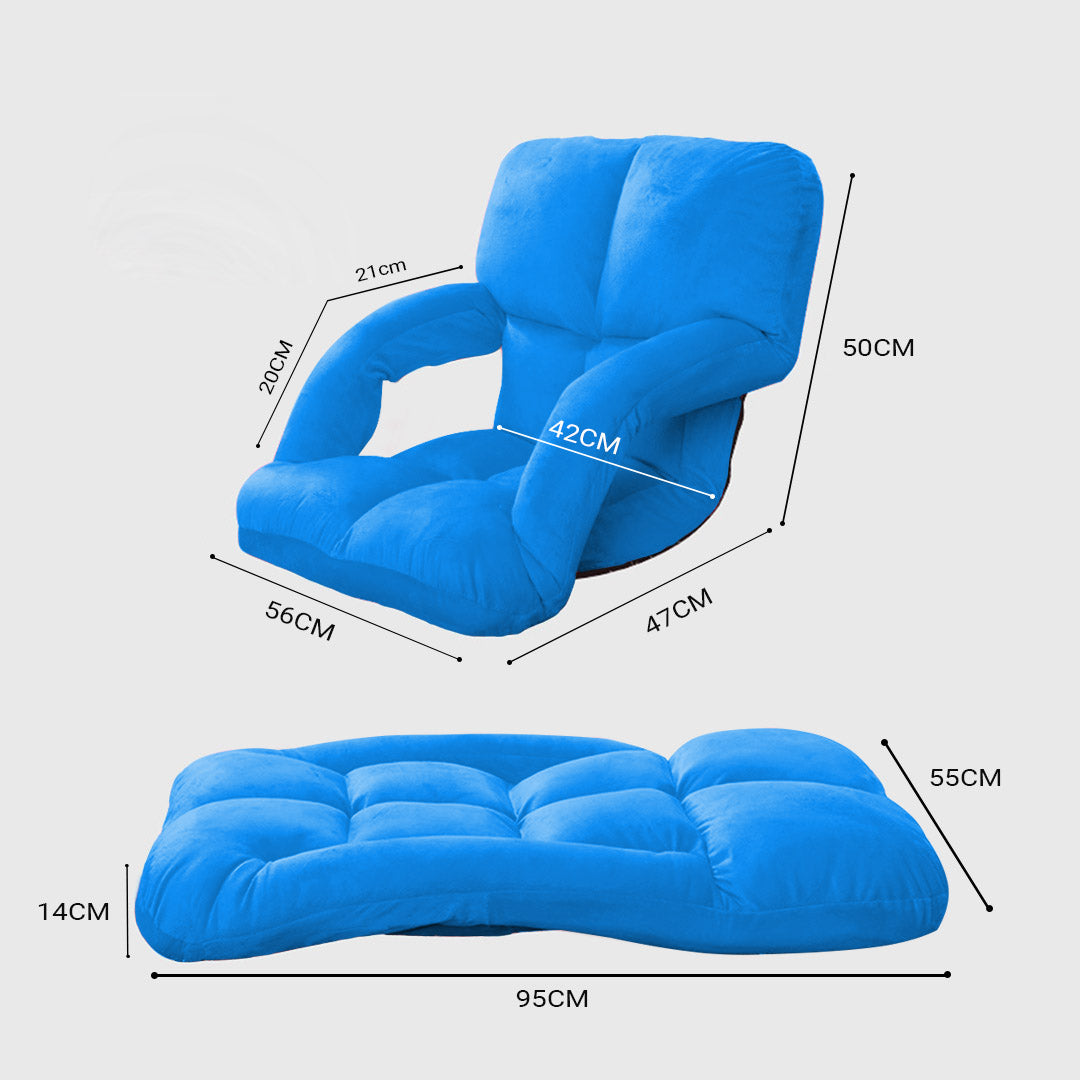 SOGA 4X Foldable Lounge Cushion Adjustable Floor Lazy Recliner Chair with Armrest Blue LUZ-LoungeKidBlueX4