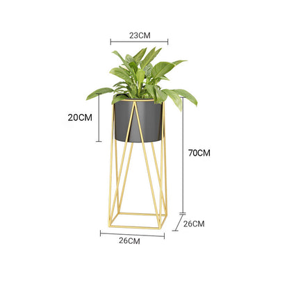 SOGA 70cm Gold Metal Plant Stand with Black Flower Pot Holder Corner Shelving Rack Indoor Display LUZ-FPotH72BLK