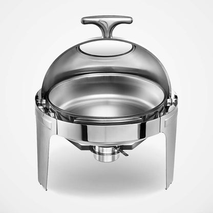 SOGA 2X 6L Round Chafing Stainless Steel Food Warmer with Glass Roll Top LUZ-ChafingDish5639X2