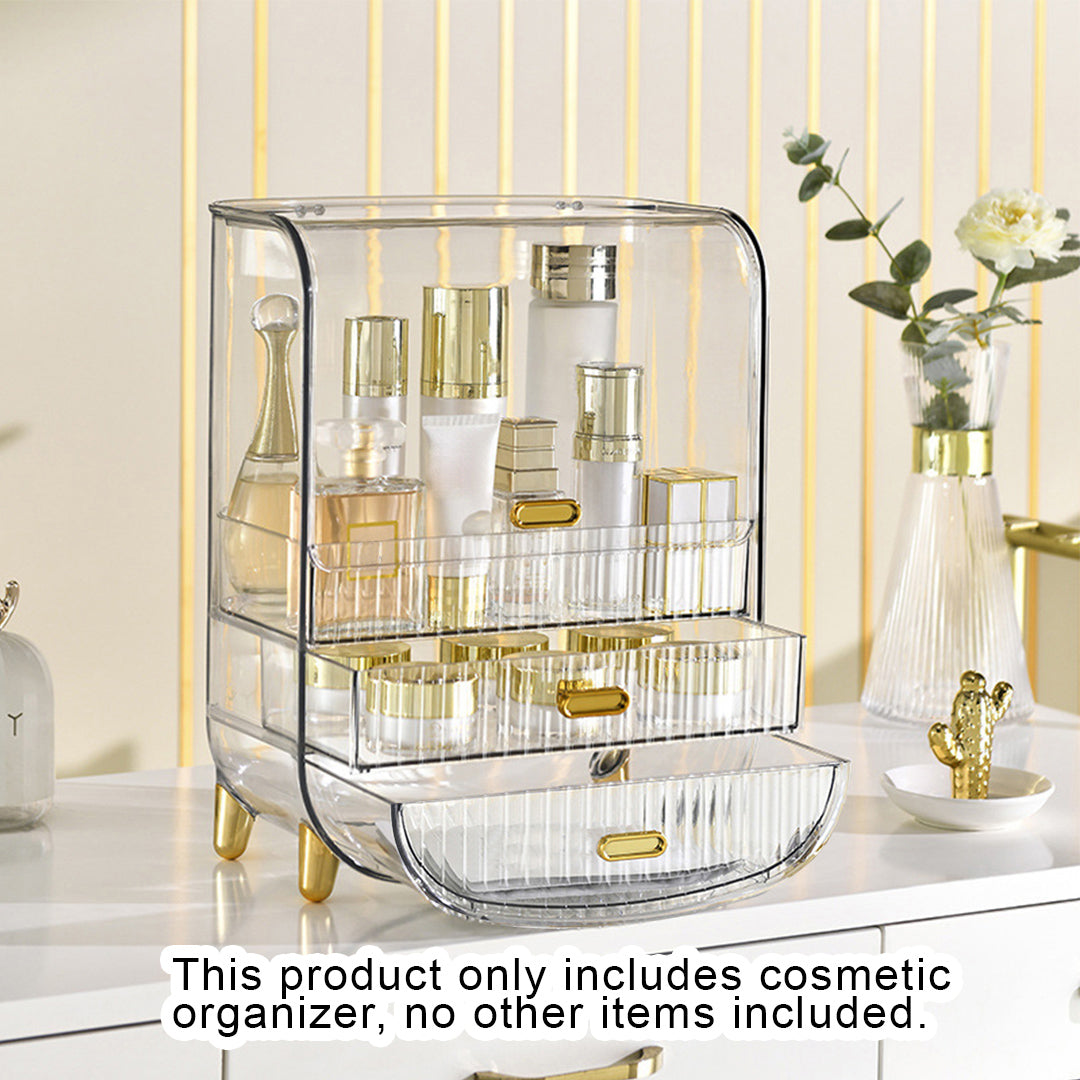 SOGA 3 Tier Transparent Multifunctional Countertop Cosmetic Storage Makeup Perfume Skincare Display Stand Shelf Drawer Type Organiser LUZ-BathC125