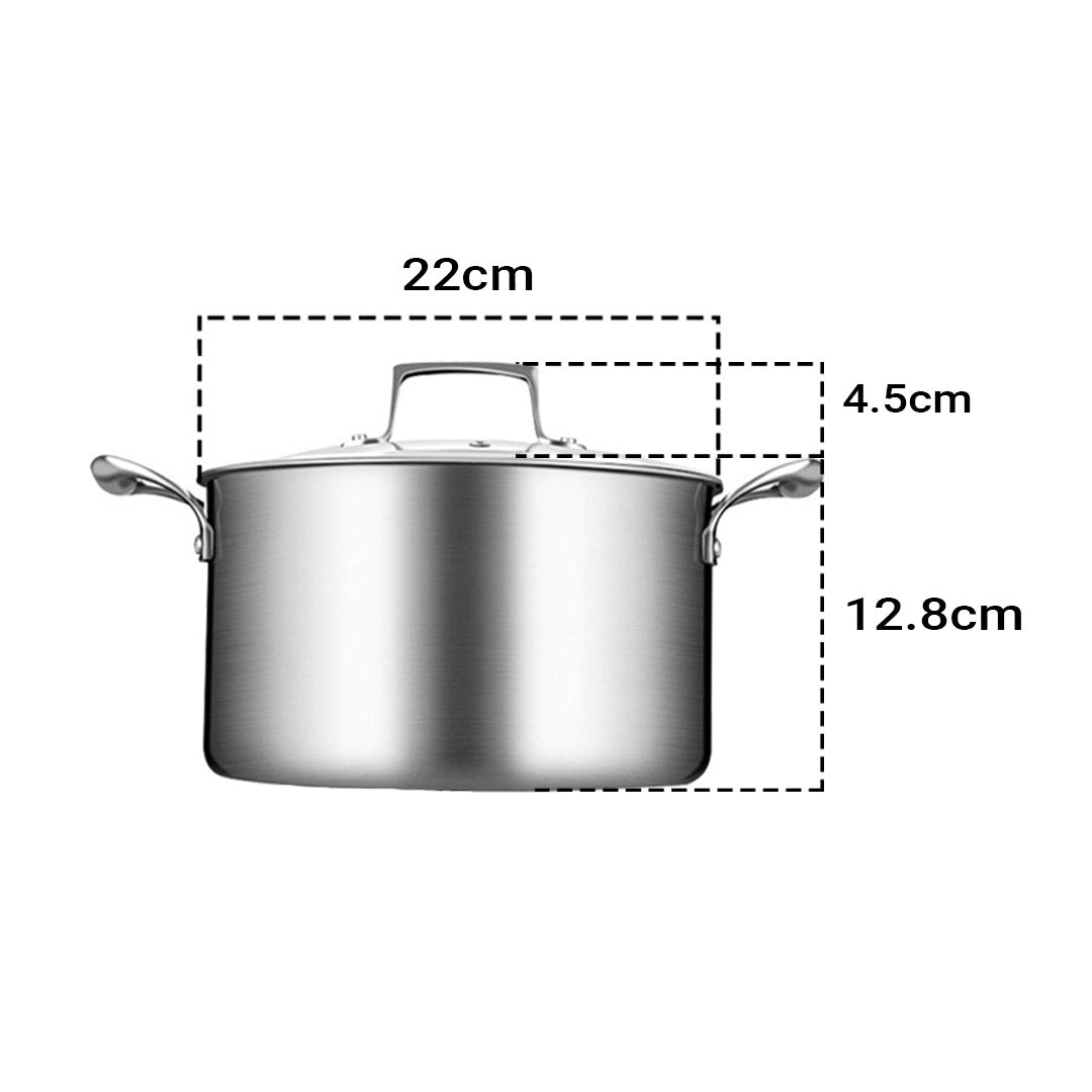 SOGA 2X 22cm Stainless Steel Soup Pot Stock Cooking Stockpot Heavy Duty Thick Bottom with Glass Lid LUZ-CasseroleTRISPE22X2