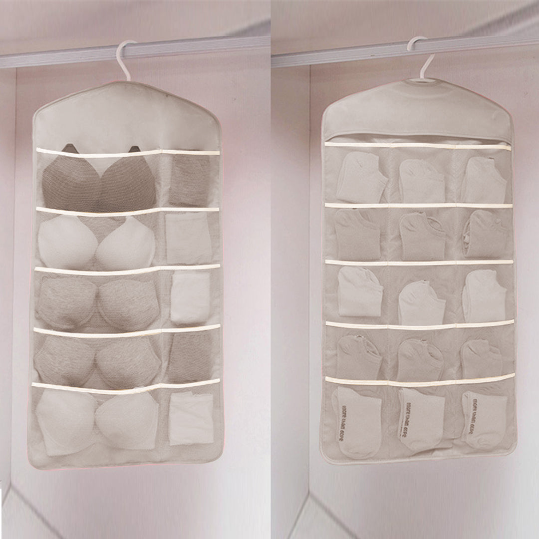 SOGA Grey Double Sided Hanging Storage Bag Underwear Bra Socks Mesh Pocket Hanger Home Organiser LUZ-SBox26GRY