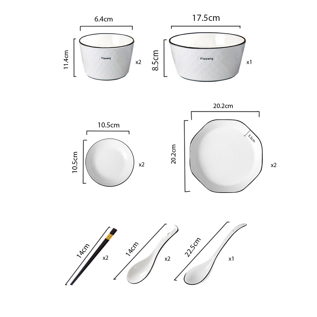 SOGA Diamond Pattern Ceramic Dinnerware Crockery Soup Bowl Plate Server Kitchen Home Decor Set of 8 LUZ-BowlG622