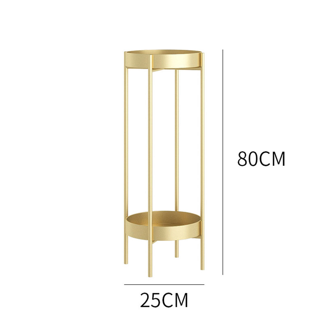 SOGA 4X 2 Layer 80cm Gold Metal Plant Stand Flower Pot Holder Corner Shelving Rack Indoor Display LUZ-FPotH80GLDX4