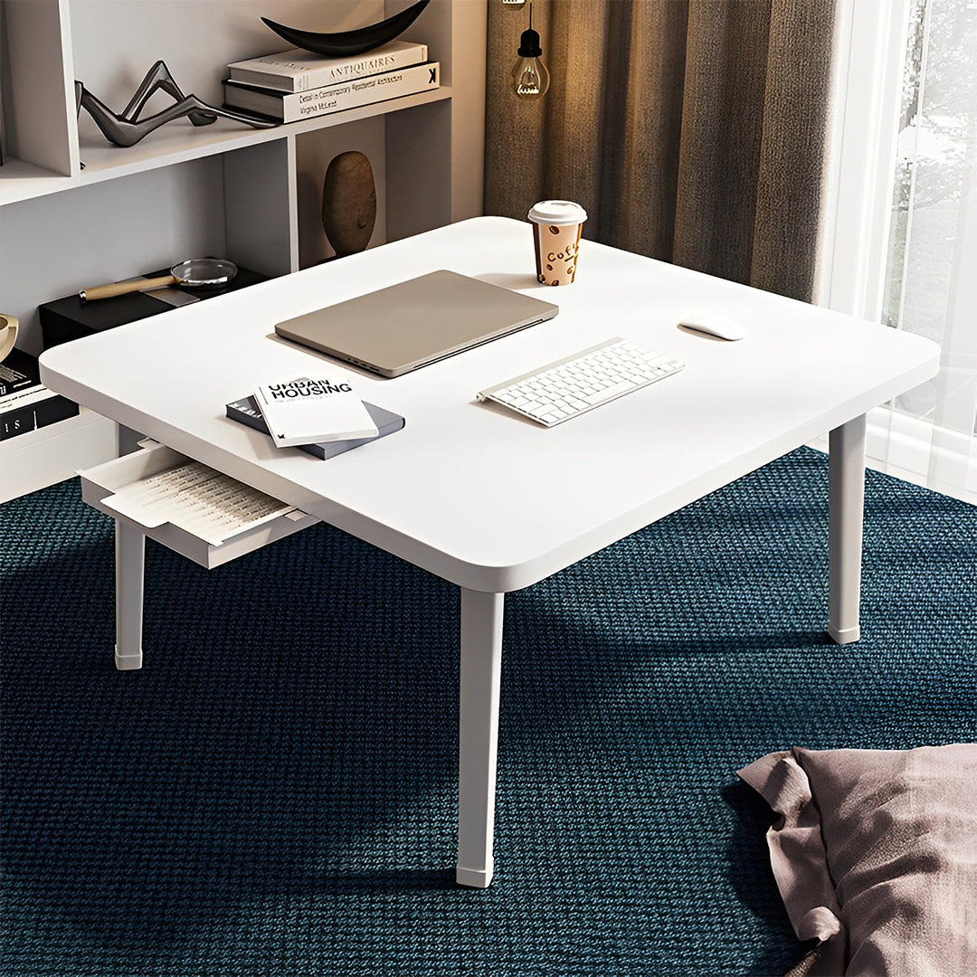 SOGA White Portable Floor Table Small Square Space-Saving Mini Desk Home Decor LUZ-FloorTable501
