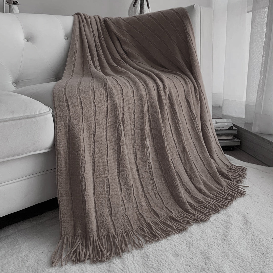 SOGA 2X Coffee Textured Knitted Throw Blanket Warm Cozy Woven Cover Couch Bed Sofa Home Decor with Tassels LUZ-Blanket926X2