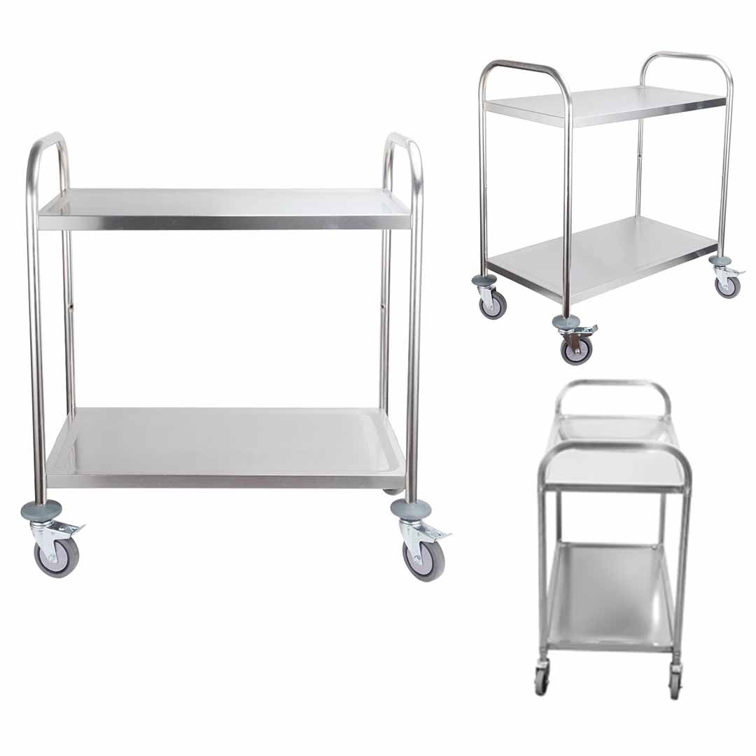 SOGA 2X 2 Tier 81x46x85cm Stainless Steel Kitchen Dining Food Cart Trolley Utility Round Small LUZ-FoodCart1105X2