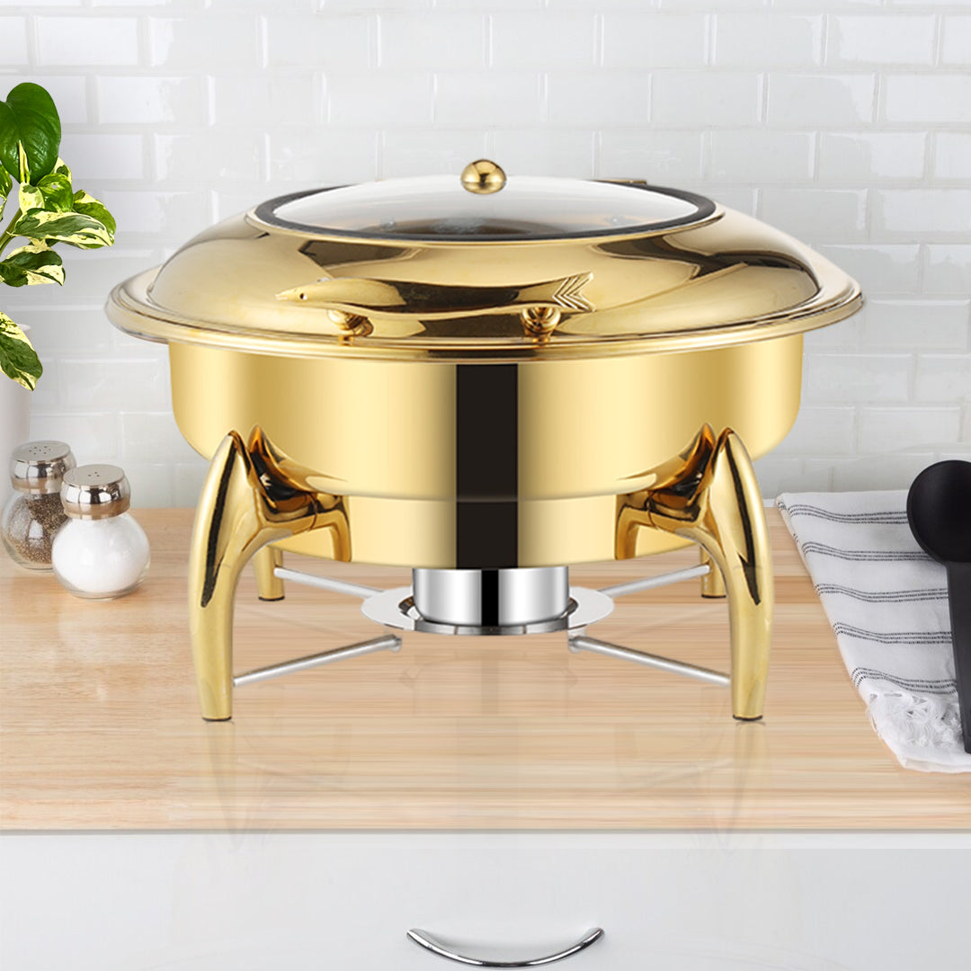 SOGA 2X Gold Plated Stainless Steel Round Chafing Dish Tray Buffet Cater Food Warmer Chafer with Top Lid LUZ-ChafingDish293X2