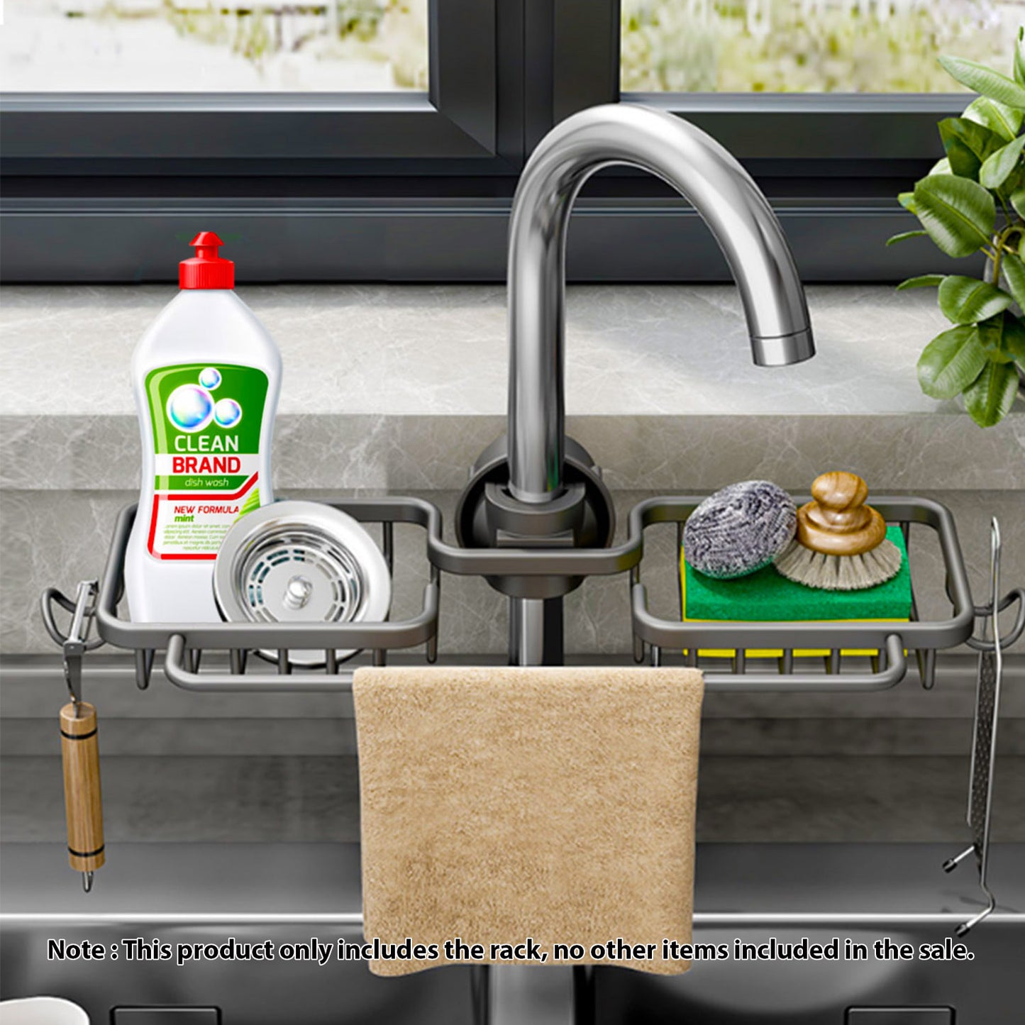 SOGA Dark Grey Kitchen Sink Organiser Faucet Soap Sponge Caddy Rack Drainer with Towel Bar Holder LUZ-TAN1030