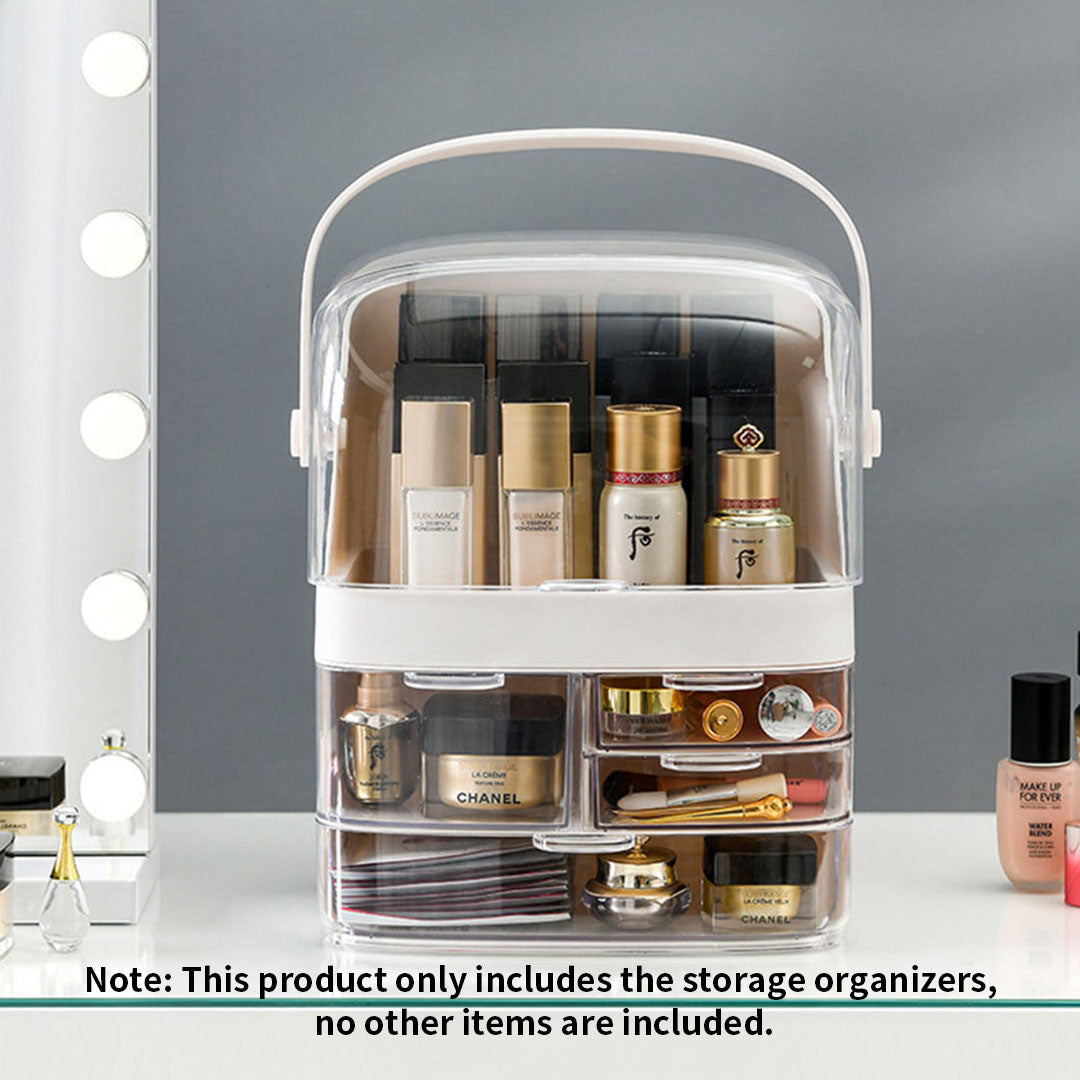 SOGA 3 Tier White Countertop Cosmetic Makeup Brush Lipstick Holder Organiser and 20cm Rechargeable LED Light Tabletop Mirror Set LUZ-BathC103-G531-Z111