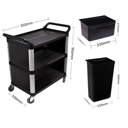 SOGA 2X 3 Tier Covered Food Trolley Food Waste Cart Storage Mechanic Kitchen with Bins LUZ-FoodCart1515WithBinsX2